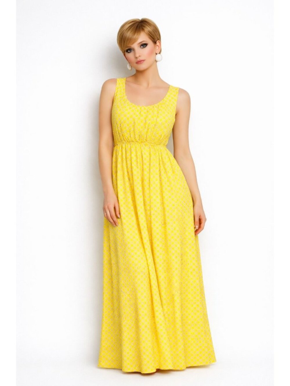 VTG Emma & Michele's Mod Retro 60s Yellow Sleeveless Empire Maxi Dress Women 10